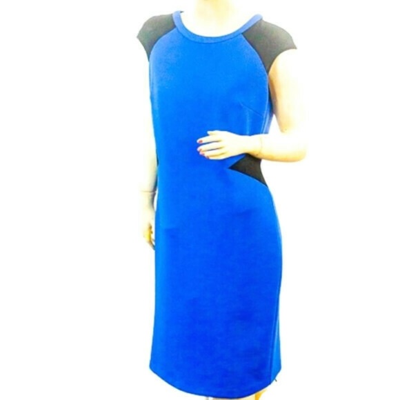 Worthington Women Midi Sleeveless Black & Blue Color Blocks Dress size 12 "EUC" - Picture 1 of 6